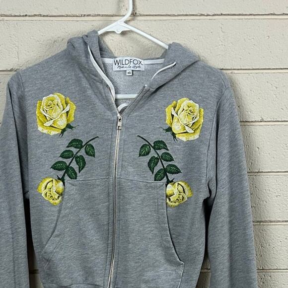 Wildfox Gray Floral Zip Up Hoodie size XS - Picture 7 of 8